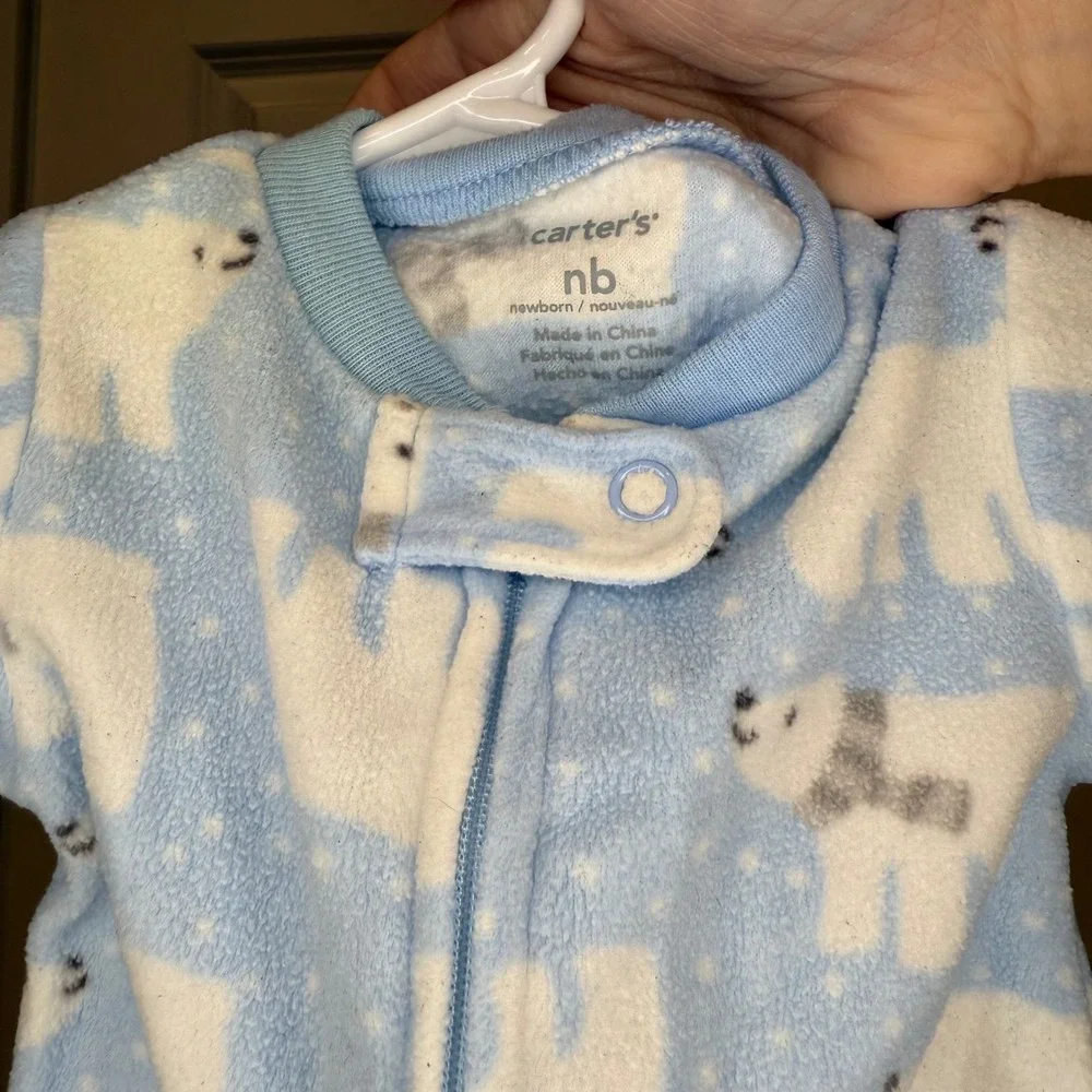 Carter's Size Newborn Blue Polar Bear Fleece Footed‎ Pajamas Sleeper